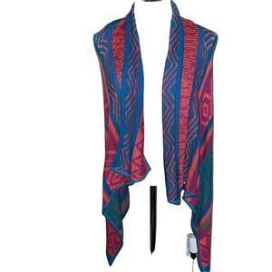 Say What open front lightweight shawl cardigan vest multicolor aztec print sz L